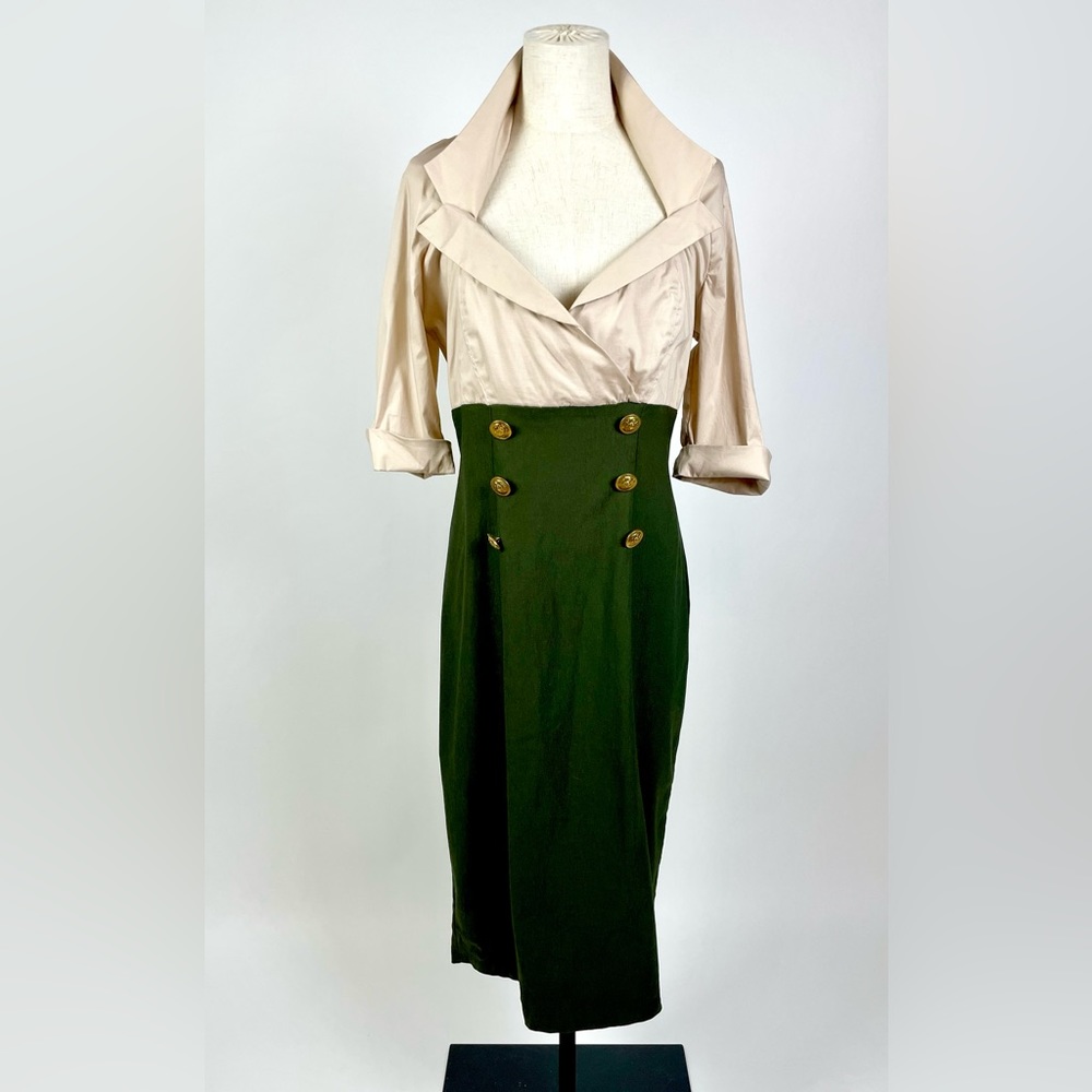Pinup Couture Military Secretary Tan and Olive Wiggle Dress Size XL